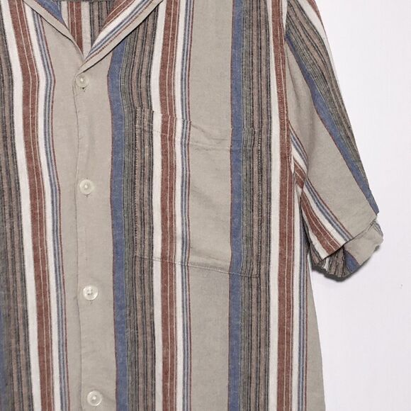 Madewell Shirt Men’s Small Beige Easy Short-Sleeve Stripe Linen Faded Wicker New - Picture 5 of 15